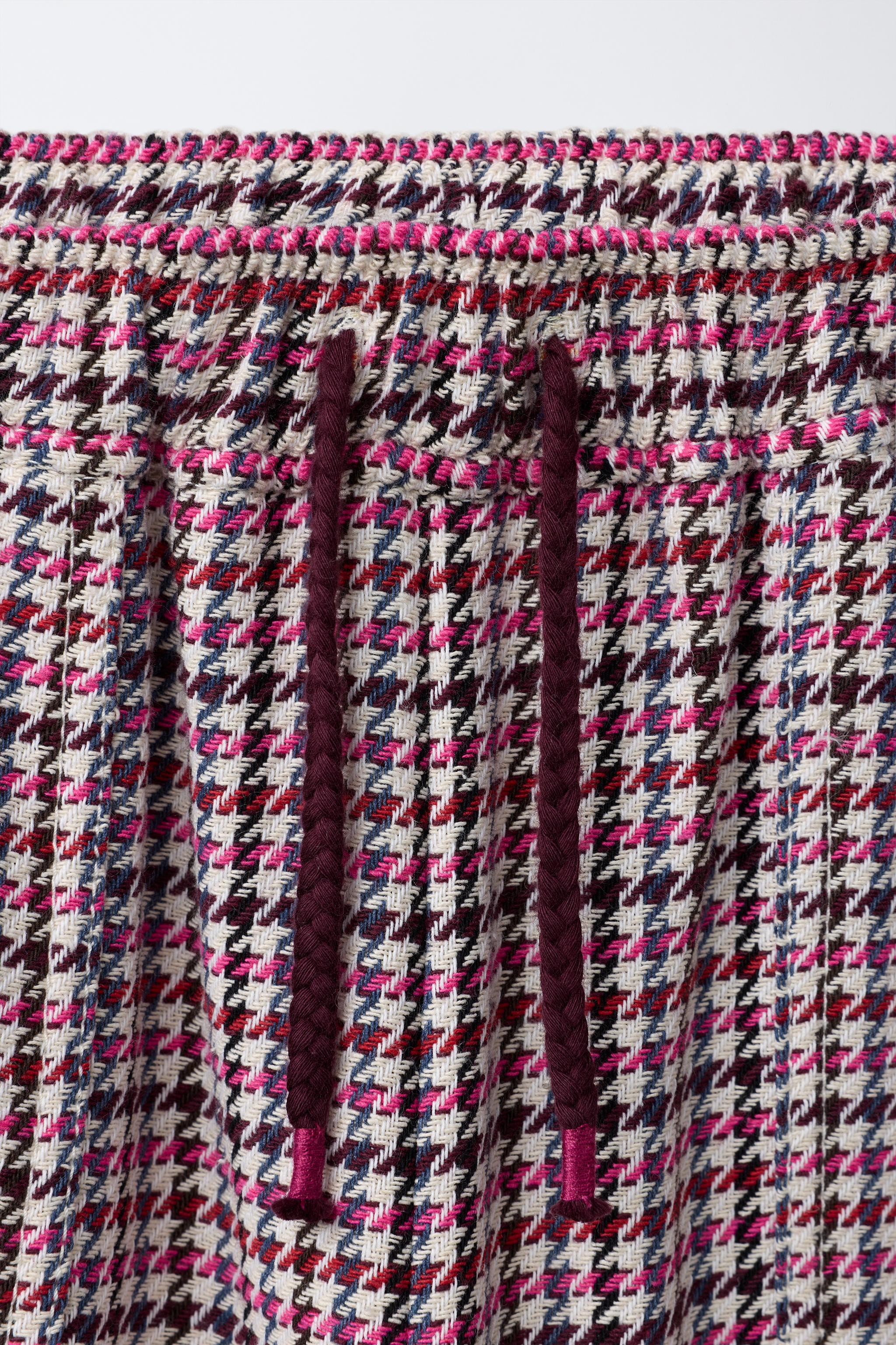 TEXTURED HOUNDSTOOTH WIDE LEG PANTS